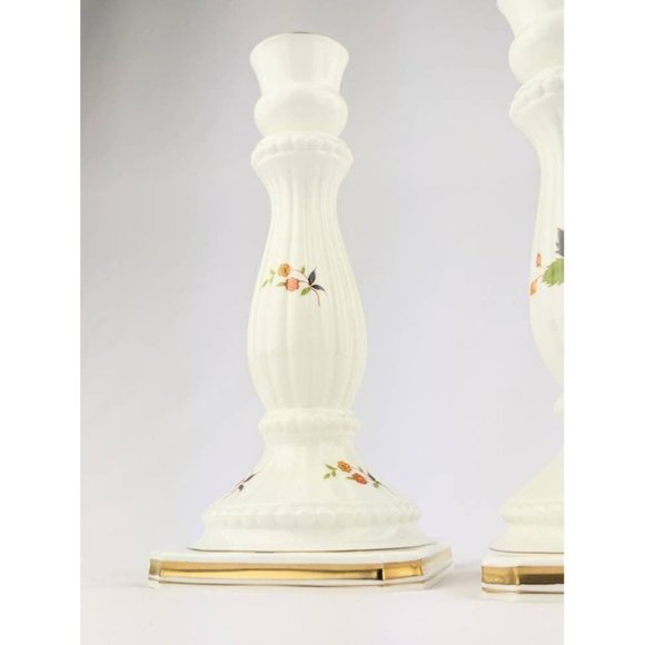 RARE Set of Two White Bone China Candlestick Holders with Gold Trim | Mikasa Cor - Picture 2 of 8